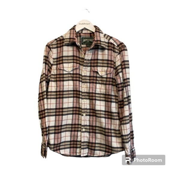 American Eagle Women’s Pink & Tan Plaid Flannel Button Up | XS - Picture 1 of 10